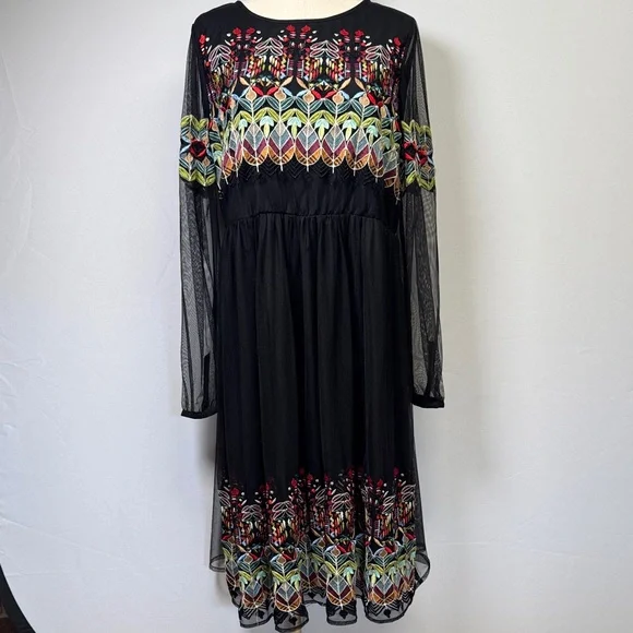 ASOS Embroidered Black Mesh Tulle Dress Size 14 - Picture 1 of 11